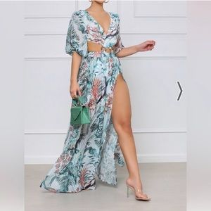 L'ATISTE Floral Maxi Dress - Blue and Green
